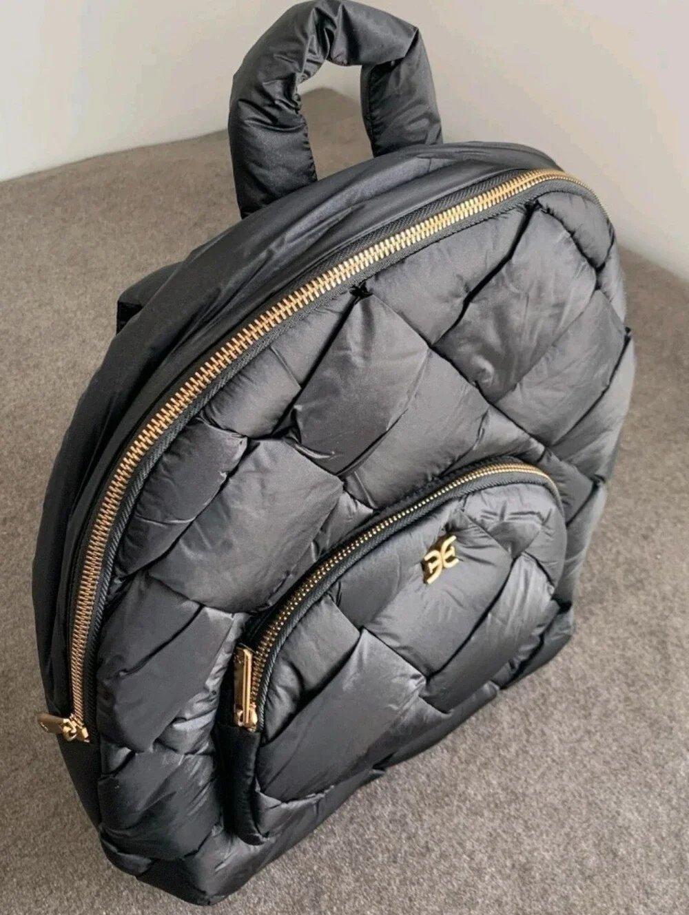 NWT Sam Edelman JULIANNA Woven Nylon Large Backpack in Black w/Gold Hardware NEW